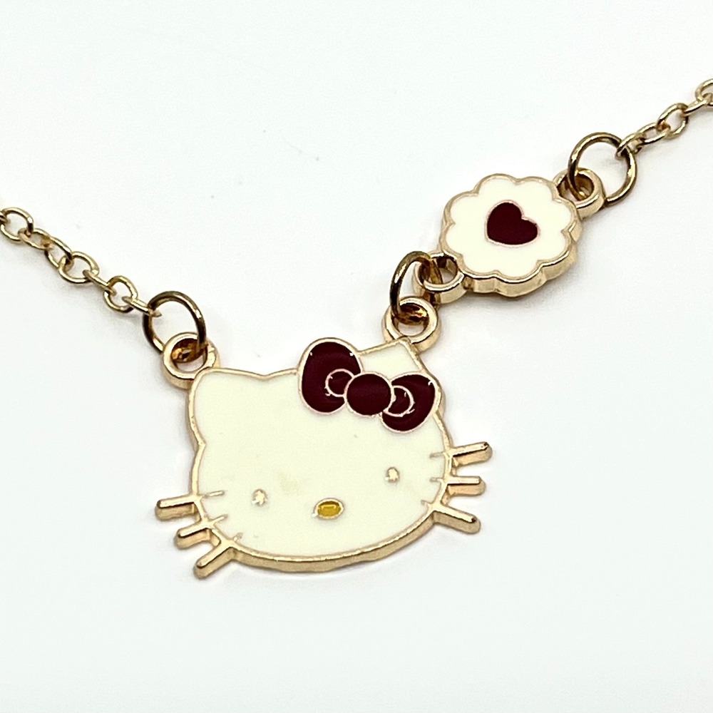 Y2K Hello Kitty Enamel Pendant Necklace Gold Tone White Red Cute Kawaii Choker